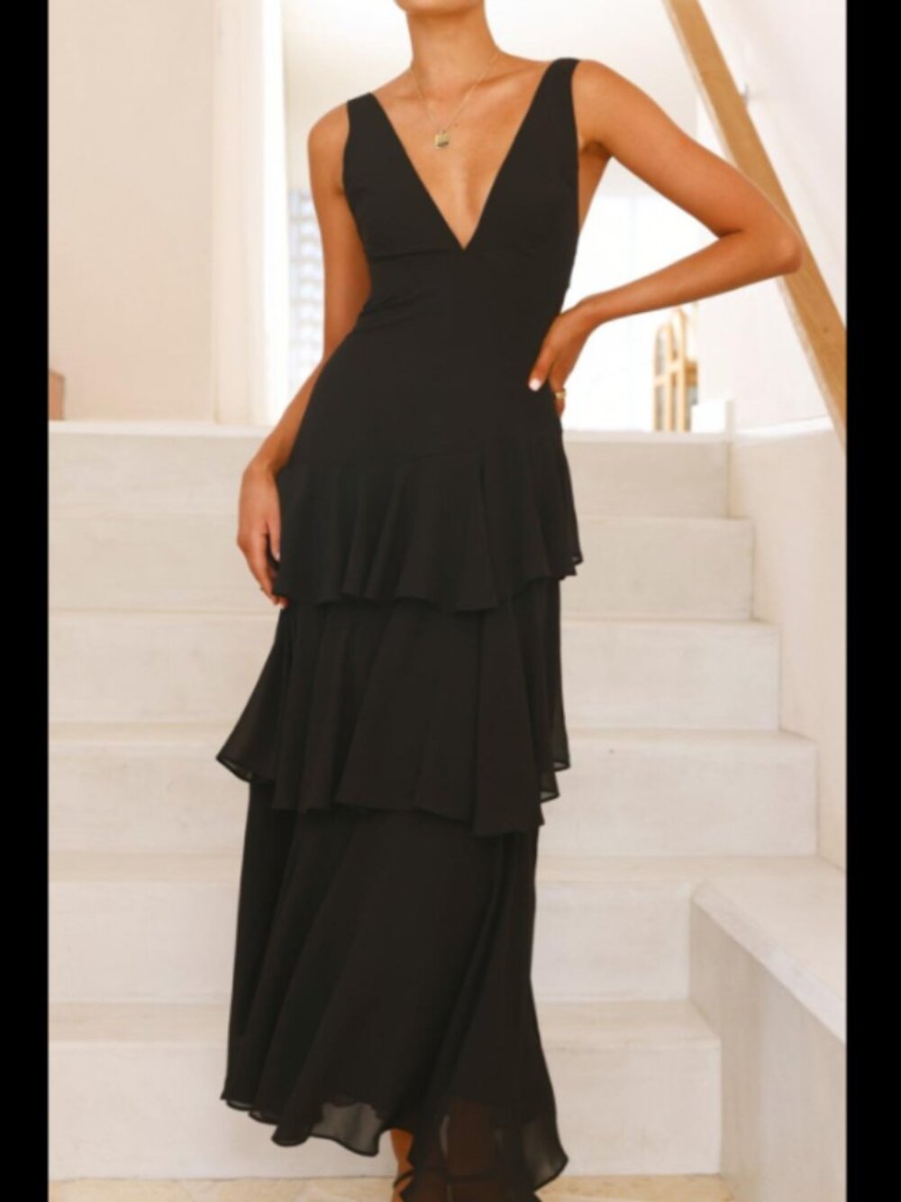 Black Ruffle Tie Back  Dress